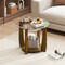 32" Round Glass Coffee Table 2-Tier Design with Storage Shelf and Wheels